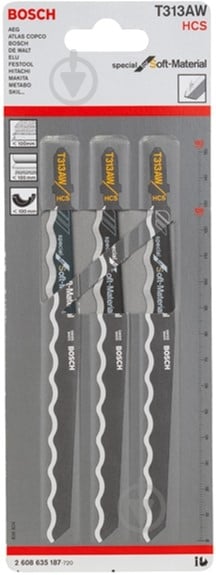 Набор пилочек для электролобзика Bosch T 313 АW Special for Soft Material 3 шт. 2608635187 - фото 1