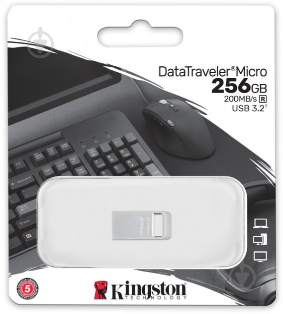 Накопитель Kingston DataTraveler Micro 256 ГБ USB 3.2 silver (DTMC3G2/256GB) - фото 4