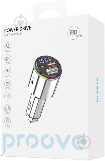 Автомобильное зарядное устройство Proove FM Launcher Power Drive 30W PD+QC3.0 Type-C+USB+AUX silver (FMPD30110006) - фото 2