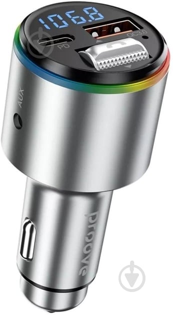 Автомобильное зарядное устройство Proove FM Launcher Power Drive 30W PD+QC3.0 Type-C+USB+AUX silver (FMPD30110006) - фото 1