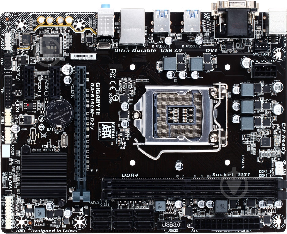 Материнская плата Gigabyte GA-B150M-D2V (Socket 1151, Intel B150, mirco ATX) - фото 1