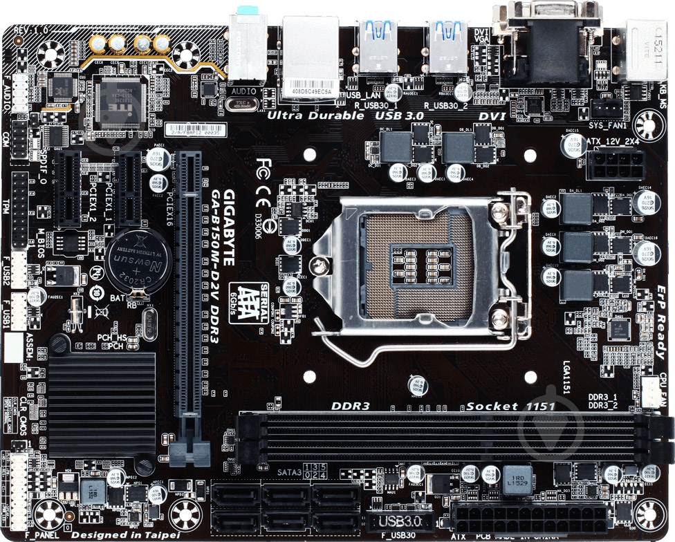 Материнская плата Gigabyte GA-B150M-D2V_DDR3 (Socket 1151, Intel B150, mirco ATX) - фото 1