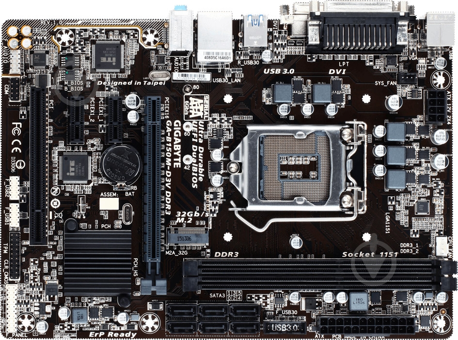 Материнская плата Gigabyte GA-B150M-D3V_DDR3 (Socket 1151, Intel B150, mirco ATX) - фото 1