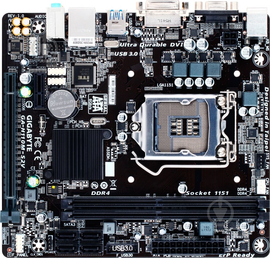Материнская плата Gigabyte GA-H110M-S2V (Socket 1151, Intel H110, mirco ATX) - фото 1