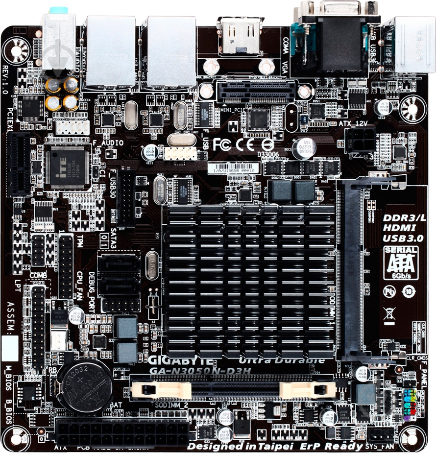 Материнская плата Gigabyte GA-N3050N-D3H (Integrated CPU, SoC, mini ITX) - фото 1 Материнская плата Gigabyte GA-N3050N-D3H (Integrated CPU, SoC, mini ITX) - фото 1