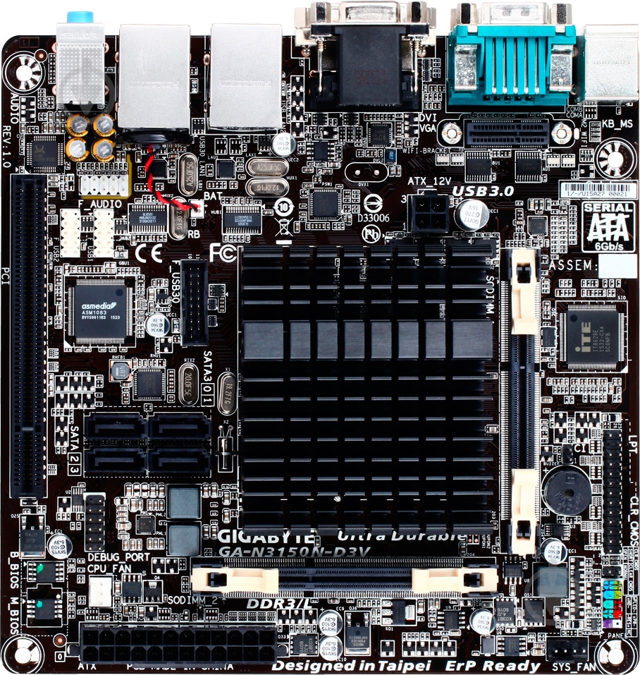Материнская плата Gigabyte GA-N3150N-D3V (Integrated CPU, SoC, mini ITX) - фото 1