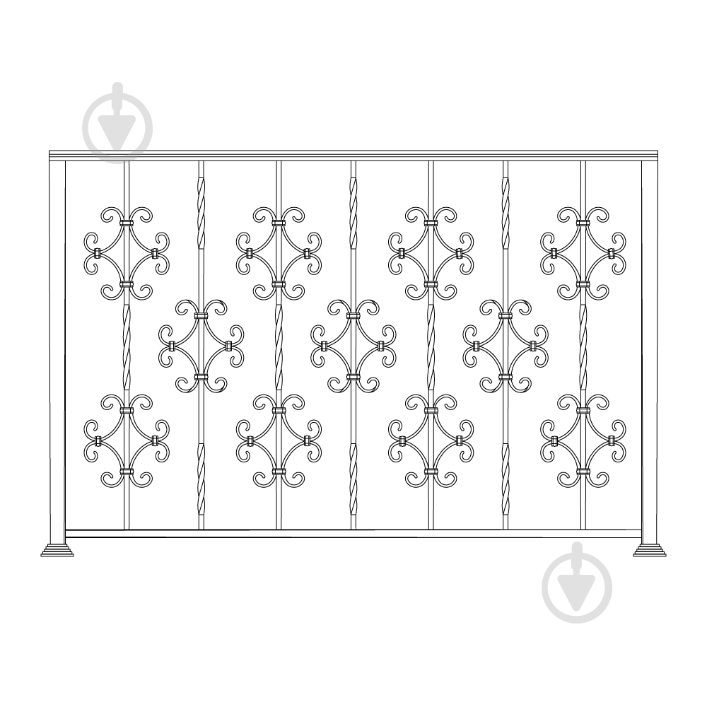 Кованое балконное ограждение Артдеко БО-58 1500х1000 мм (комплект елементов) - фото 1