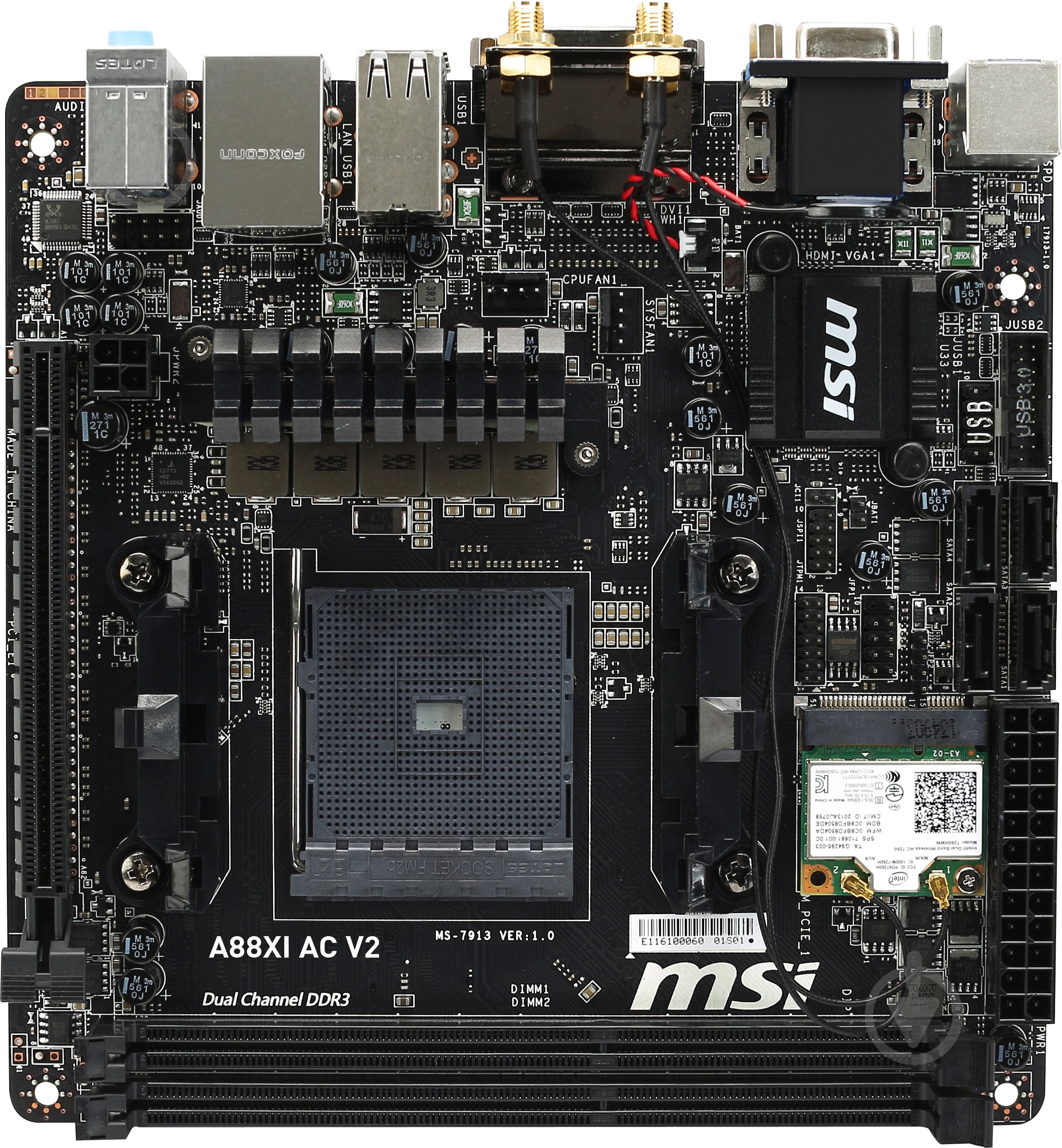 Материнская плата MSI A88XI_AC_V2 (Socket FM2+, AMD A88X, mini ITX) - фото 1 Материнская плата MSI A88XI_AC_V2 (Socket FM2+, AMD A88X, mini ITX) - фото 1