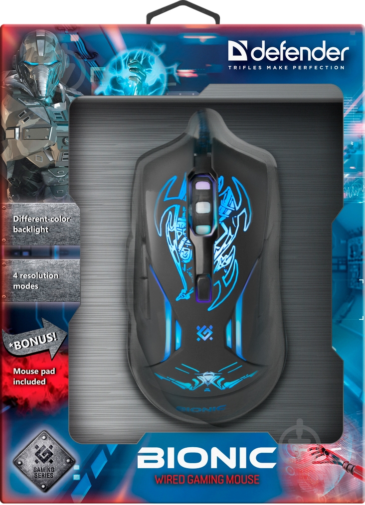 Миша Defender Bionic GM-250L + коврик black - фото 13