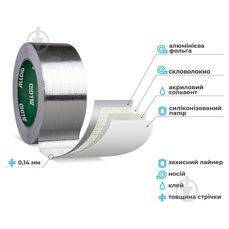 Скотч алюминиевый Alloid AT-1404825 48 мм 25 м серый - фото 2