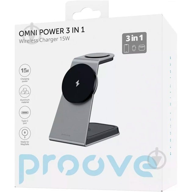 Беспроводное зарядное устройство Proove Omni Power 3 in 1 gray (WSOP15020003) - фото 2 Беспроводное зарядное устройство Proove Omni Power 3 in 1 gray (WSOP15020003) - фото 2