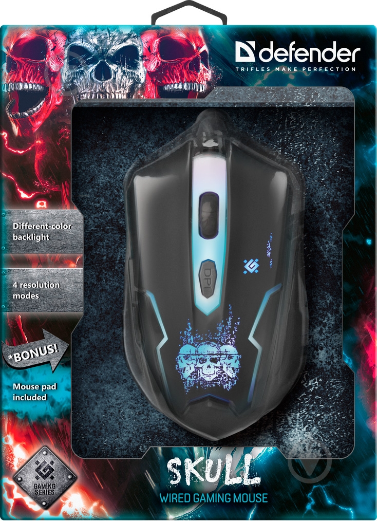 Мышка Defender Skull GM-180 (+коврик) black - фото 13
