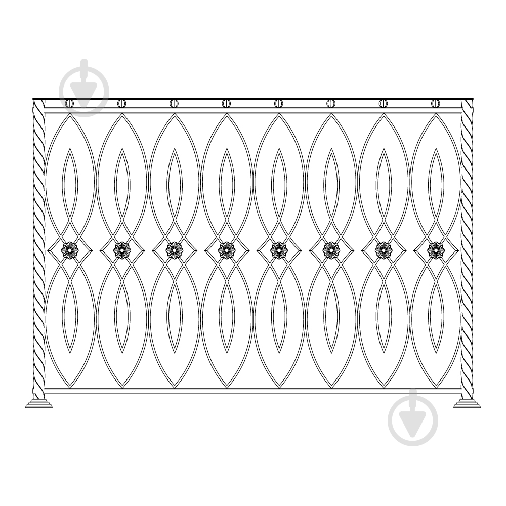 Кованое балконное ограждение Артдеко БО-74 1600х1125 мм (комплект елементов) - фото 1