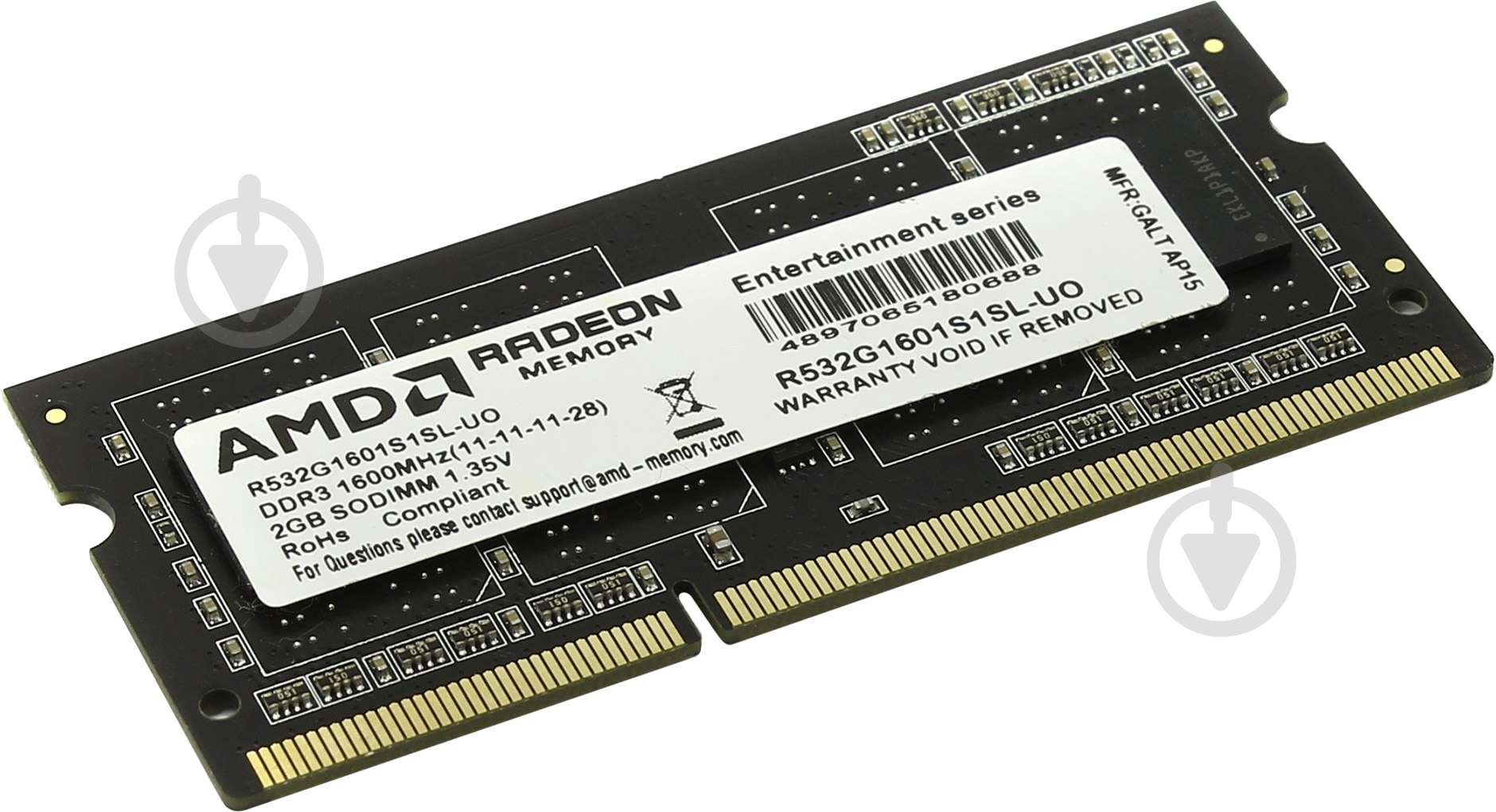 Оперативная память AMD SODIMM DDR3 2 GB (1x2GB) 1600 MHz (R532G1601S1SL-UO) - фото 1 Оперативная память AMD SODIMM DDR3 2 GB (1x2GB) 1600 MHz (R532G1601S1SL-UO) - фото 1