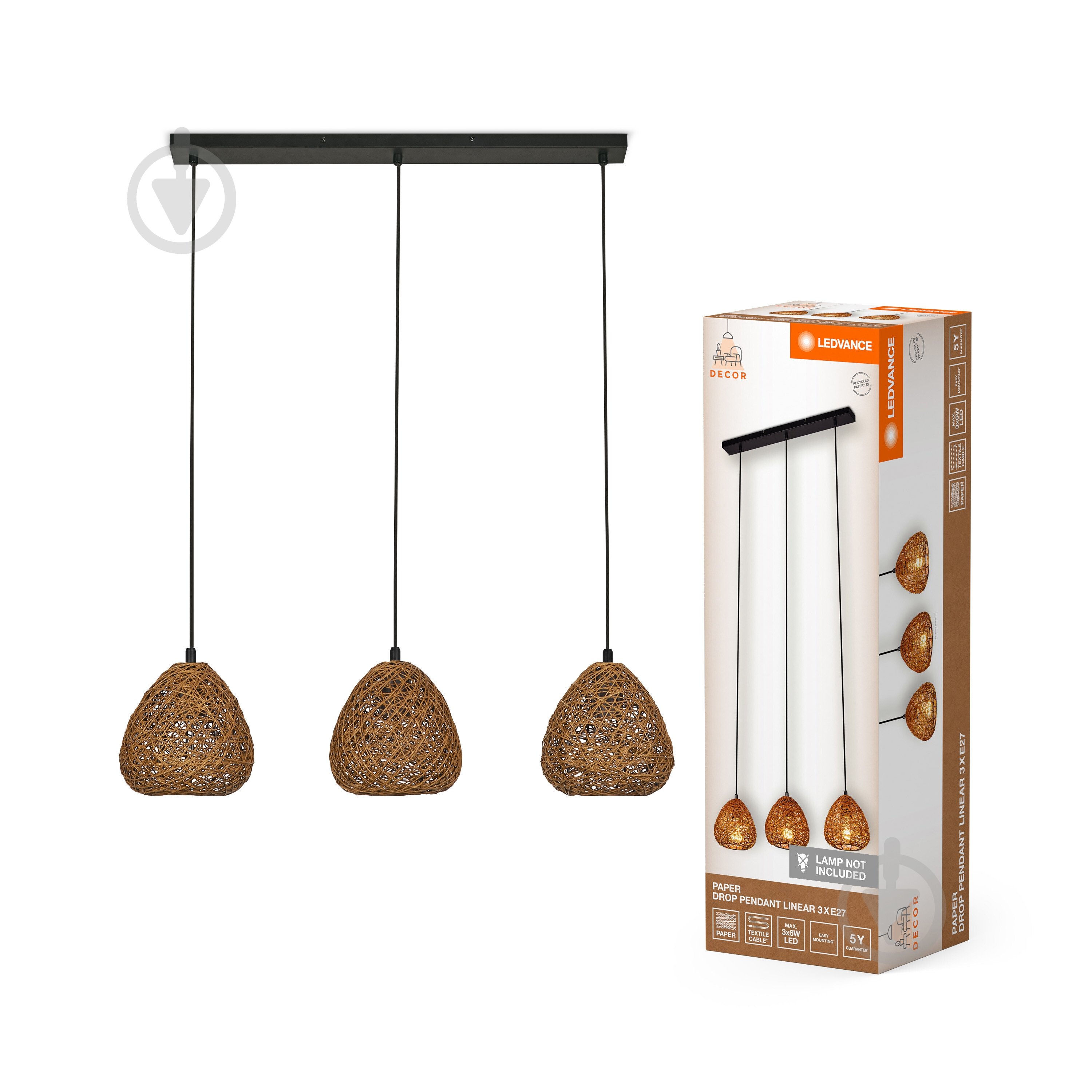 Підвіс Ledvance 3xE27 бежевий DECOR PAPER drop Linear - фото 2