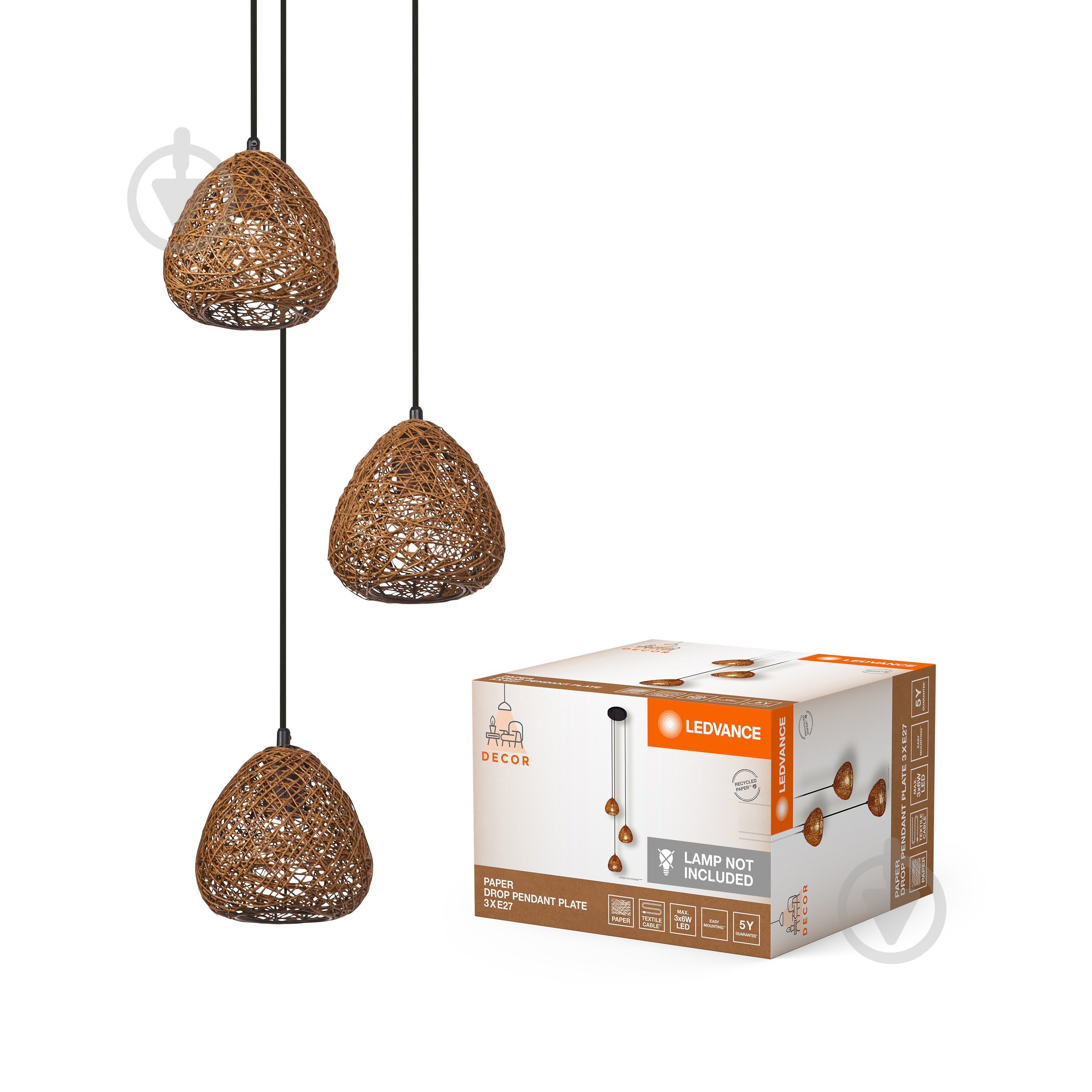 Підвіс Ledvance 3xE27 бежевий DECOR PAPER DROP plate - фото 2