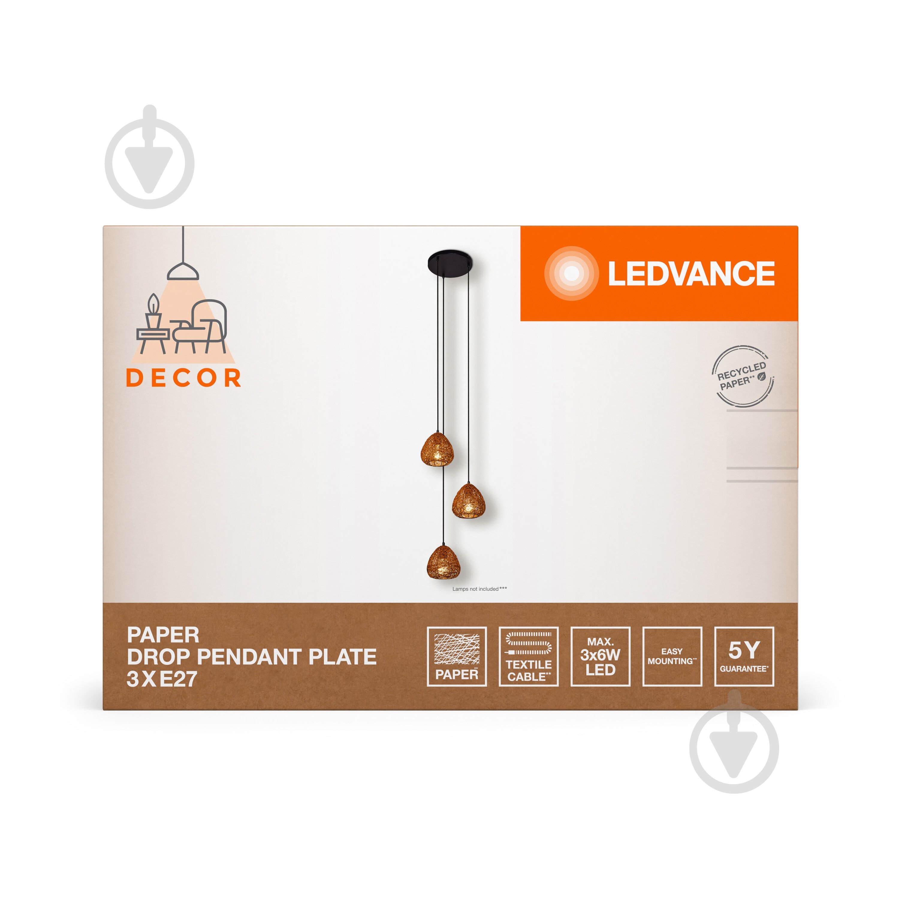 Підвіс Ledvance 3xE27 бежевий DECOR PAPER DROP plate - фото 14