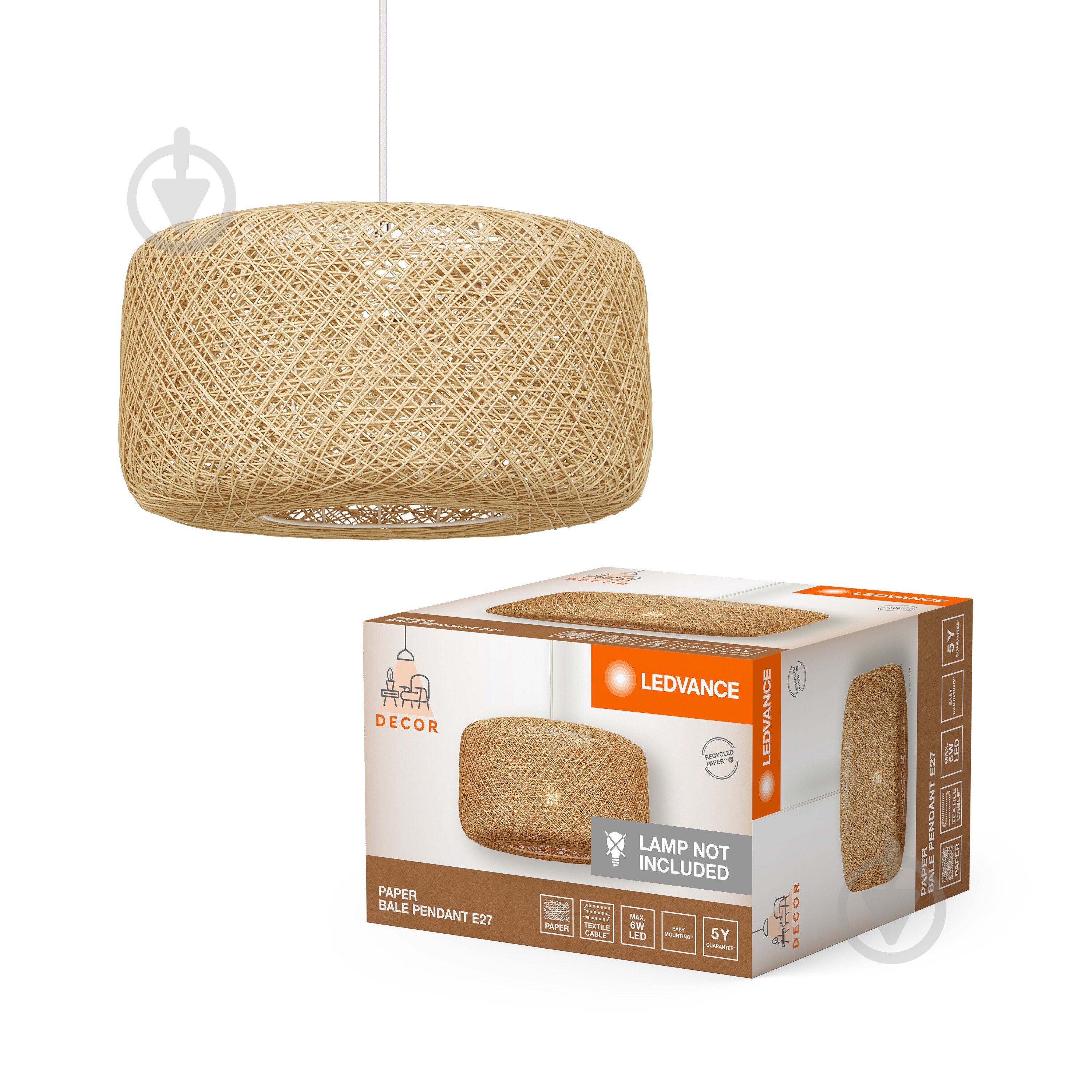 Підвіс Ledvance 1xE27 бежевий DECOR PAPER BALE pendant - фото 2