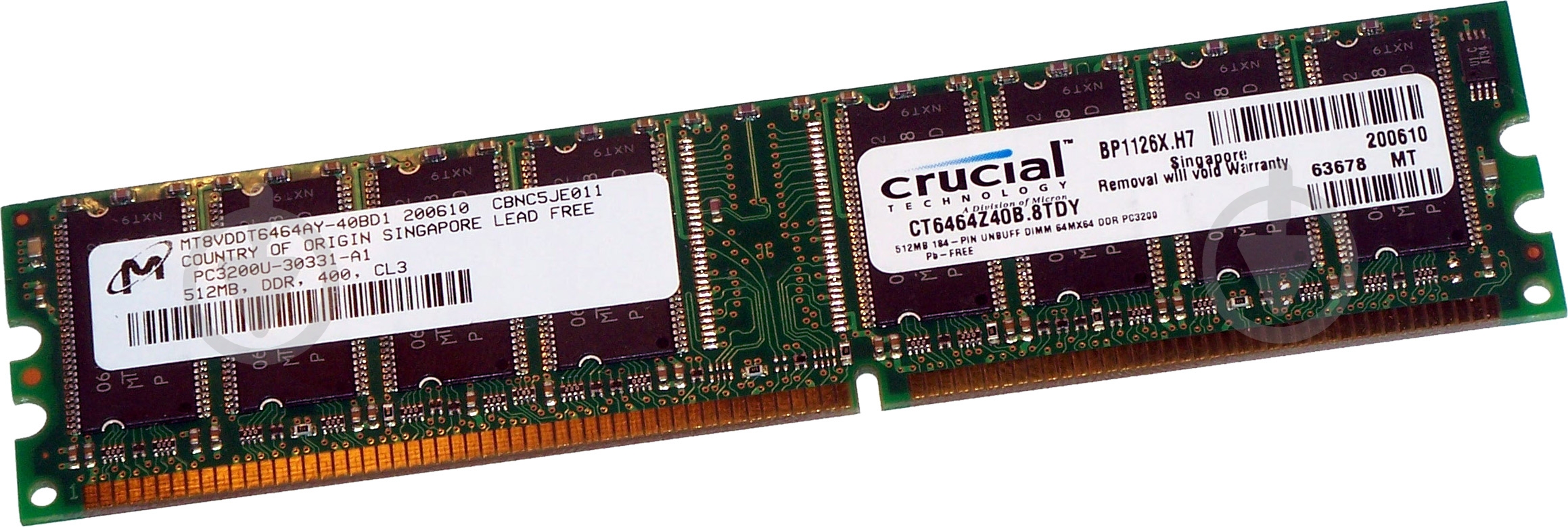 Оперативна пам'ять MICRON DDR SDRAM 0.5 GB (1x0,5GB) 400 MHz (CT6464Z40B) - фото 1