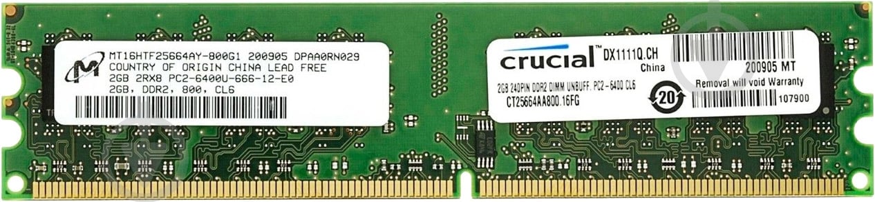 Оперативная память MICRON DDR2 SDRAM 2 GB (1x2GB) 800 MHz (CT25664AA800) - фото 1