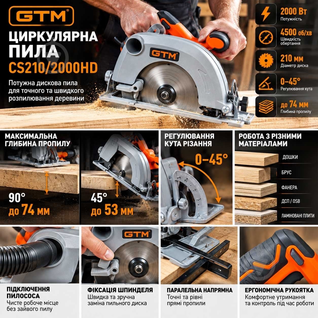 Пила циркулярная GTM CS210/2000HD - фото 6
