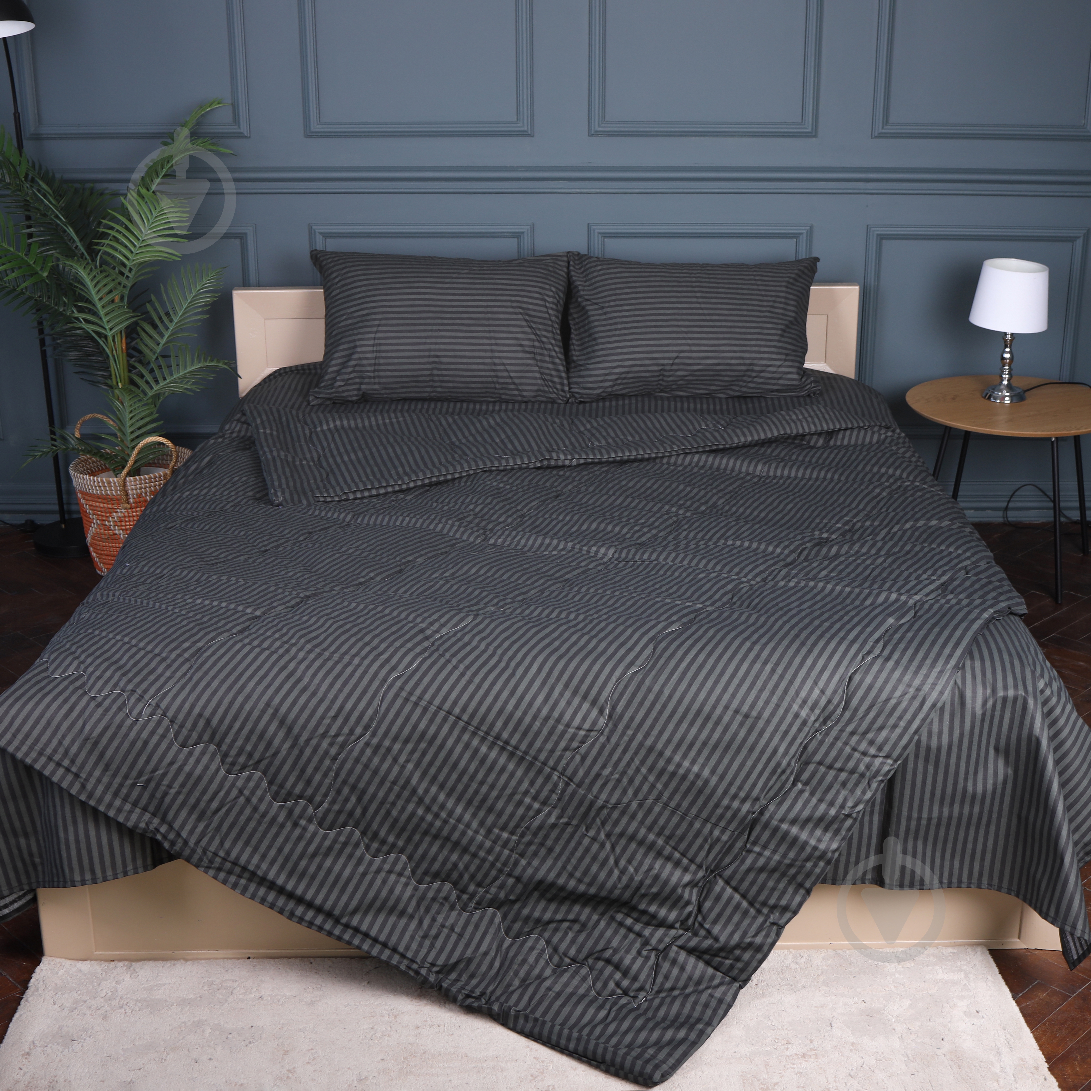 Набор №2943 Сolor Fun Line 17-0611 Stripe Black лето (одеяло + 2 подушки + 2 наволочки + простынь) 155x215 см MirSon черный - фото 3