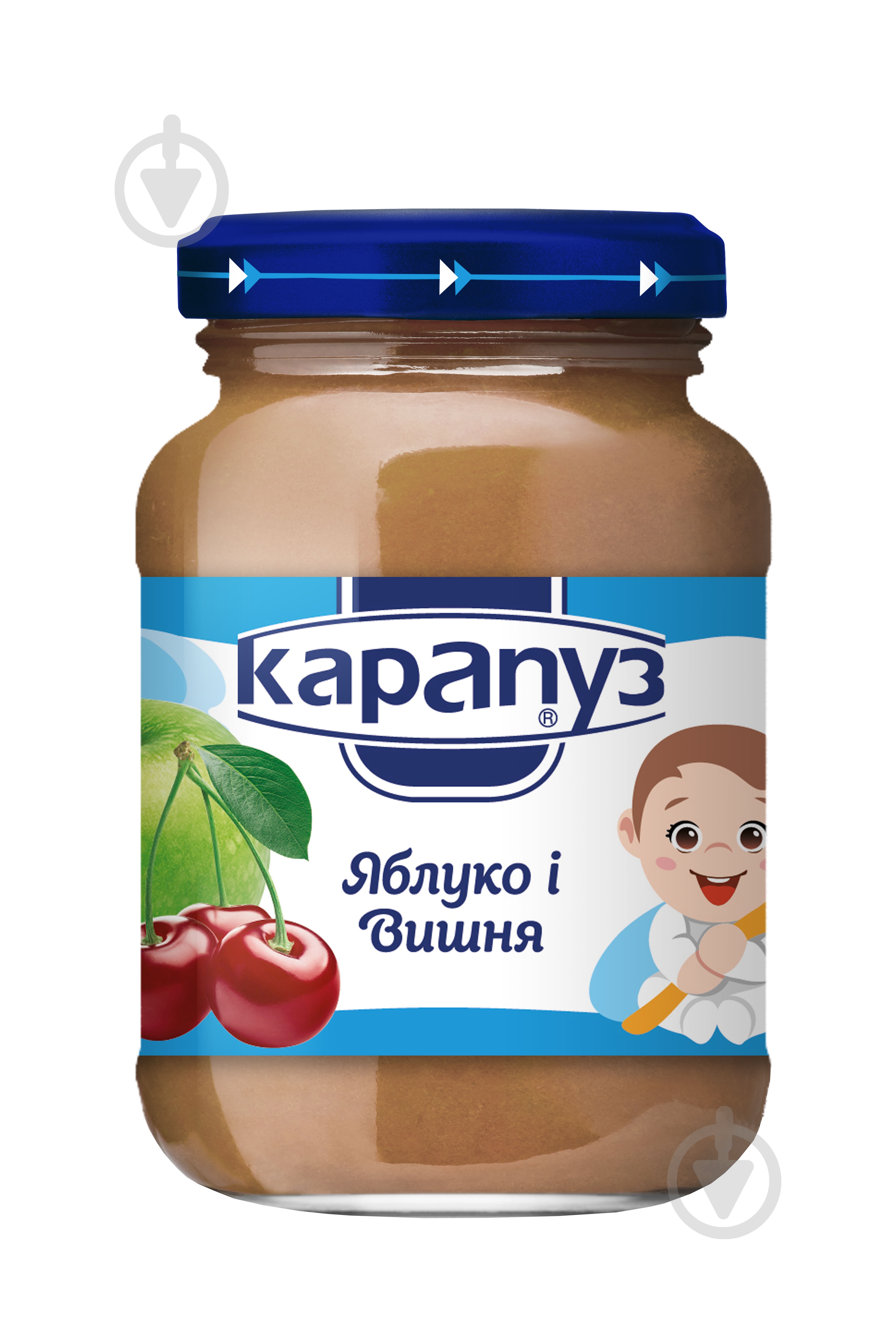 Пюре Карапуз Яблоко и вишня 200 г 4820012000029 - фото 1 Пюре Карапуз Яблоко и вишня 200 г 4820012000029 - фото 1