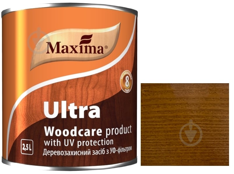 Декоративное и защитное средство для древесины Maxima Ultra тиковое дерево глянец 2,5 л - фото 1
