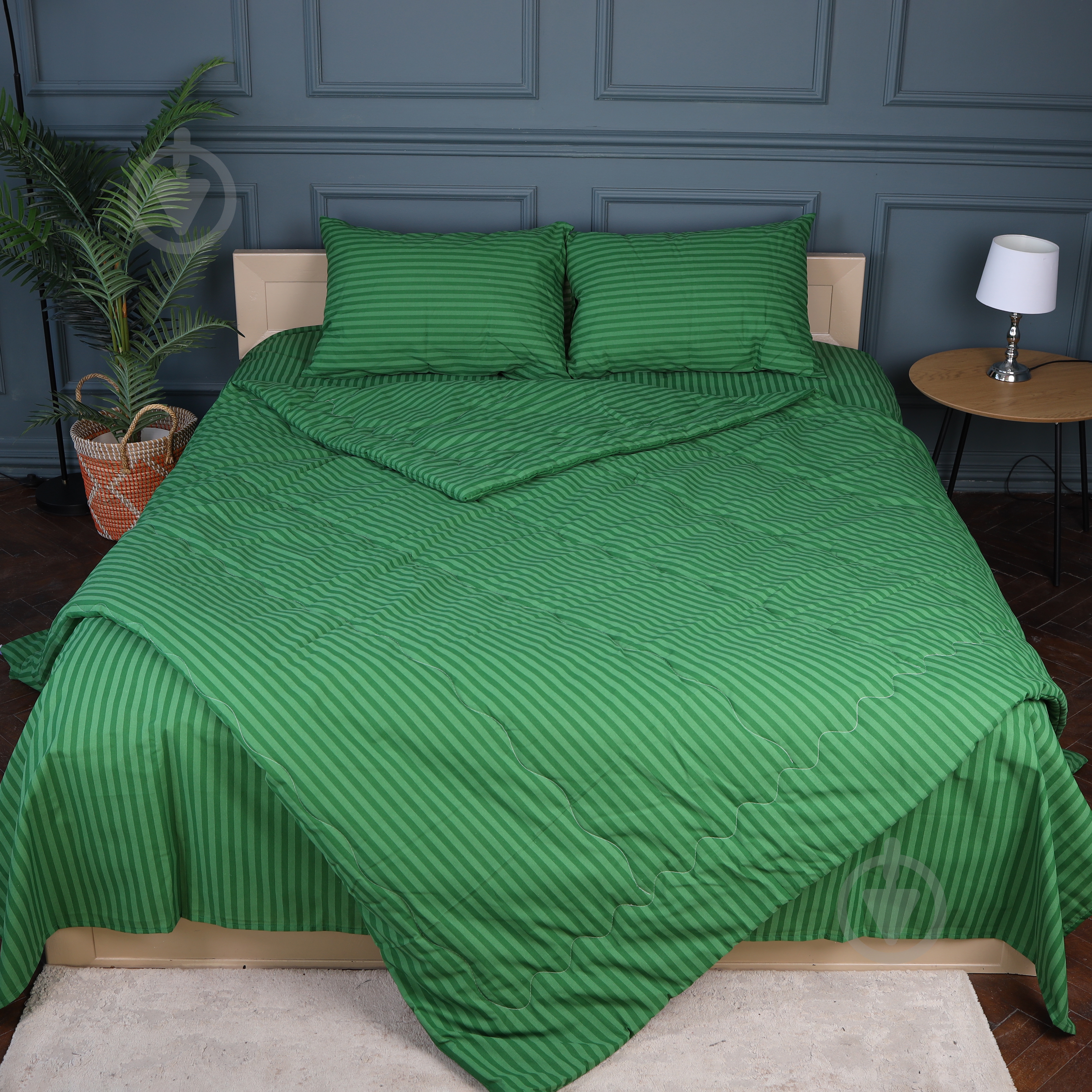 Набор №2924 Сolor Fun Line 17-0612 Stripe Emerald лето (одеяло + 2 подушки + 2 наволочки + простынь) 172x205 см MirSon зеленый - фото 3