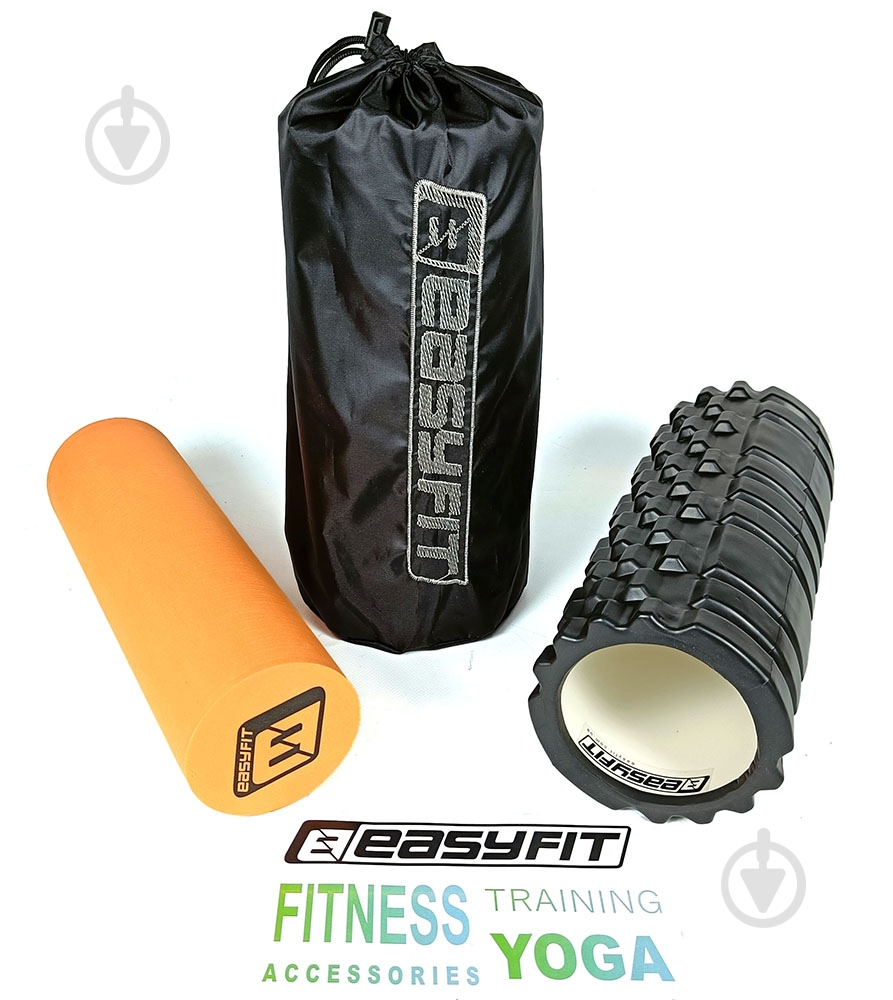 Ролик массажный EasyFit PRO Active двойной черный-оранжевый 33 см - фото 2