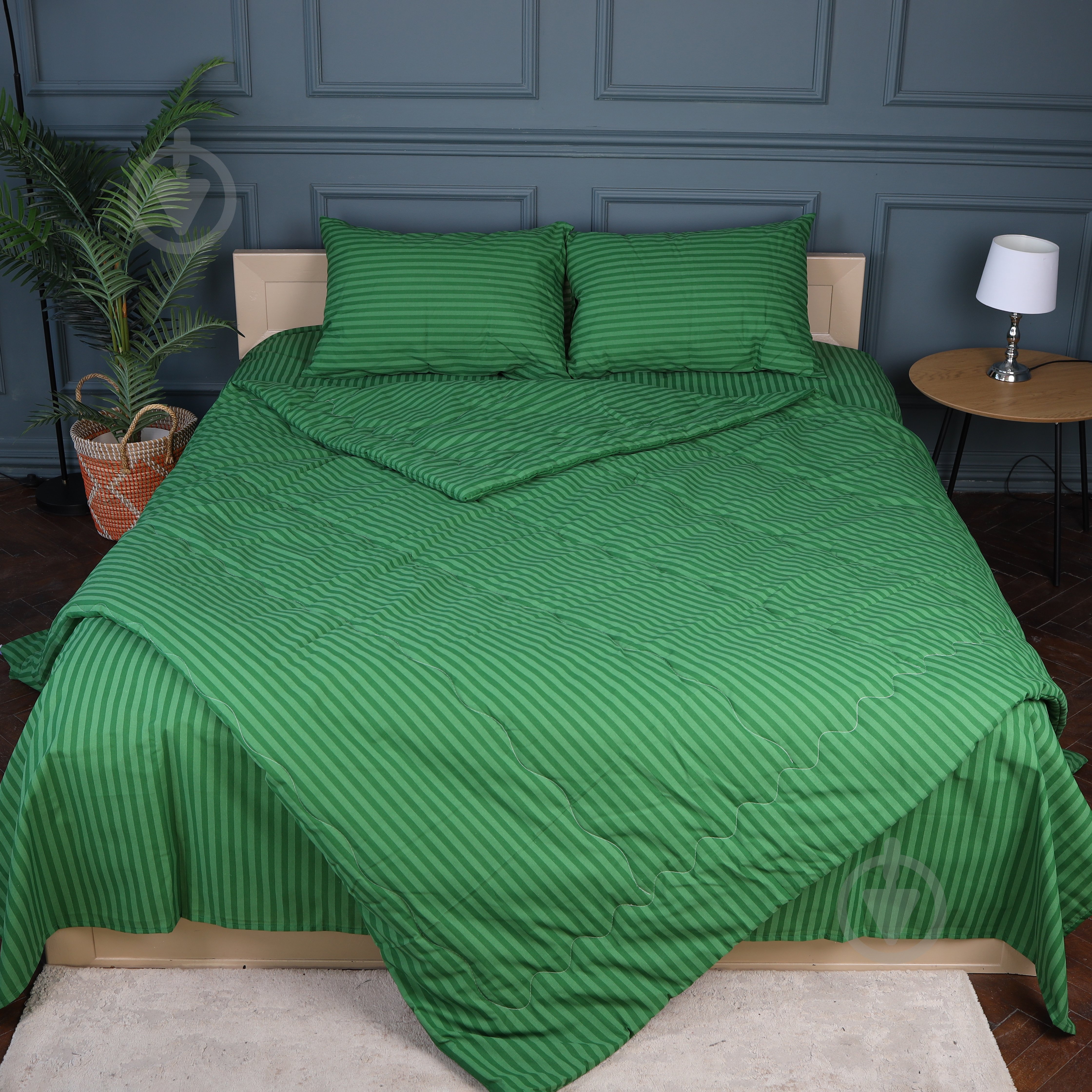 Набор №2930 Сolor Fun Line 17-0612 Stripe Emerald BamBoo лето (одеяло + 2 подушки + 2 наволочки + простынь) 172x205 см MirSon зеленый - фото 3