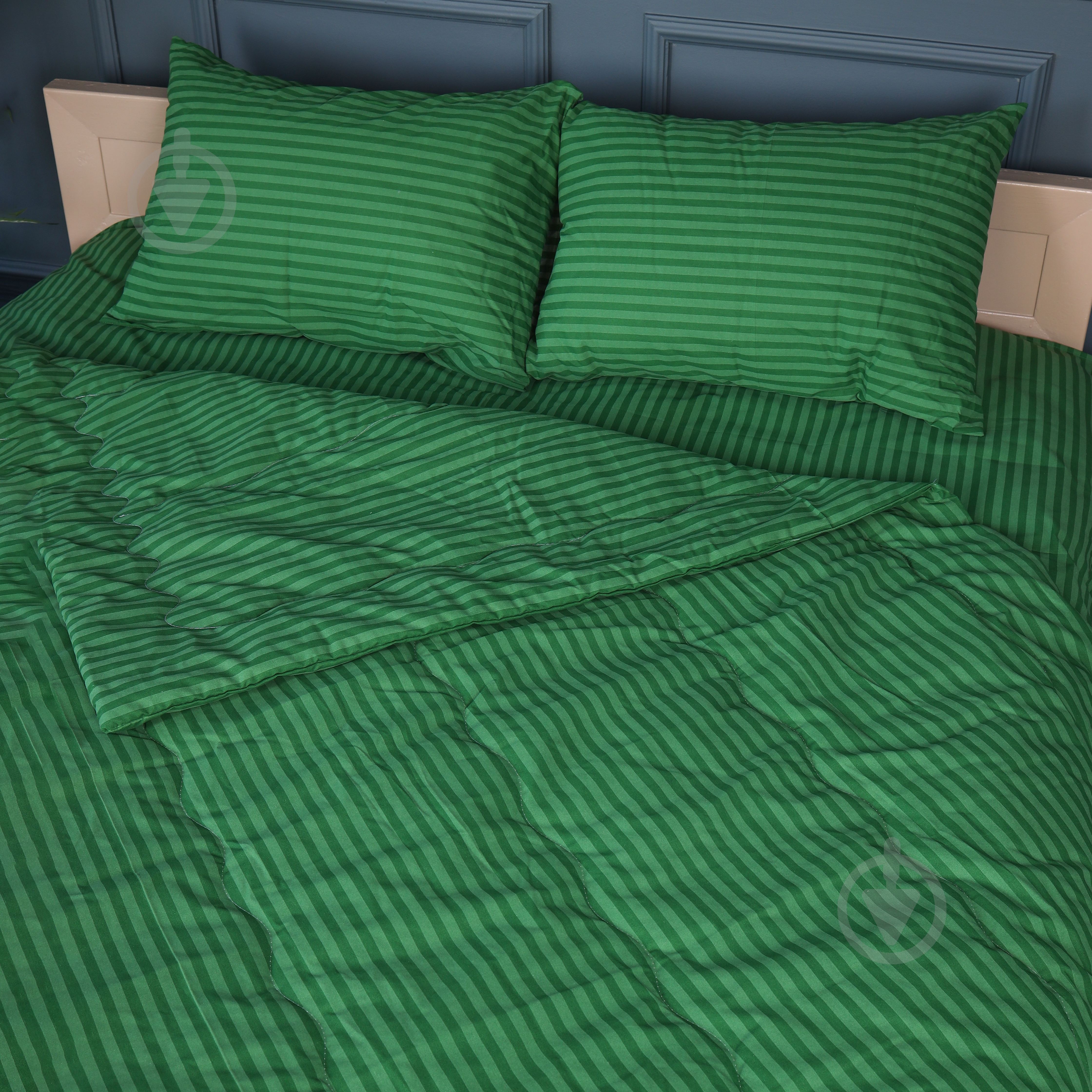 Набор №2930 Сolor Fun Line 17-0612 Stripe Emerald BamBoo лето (одеяло + 2 подушки + 2 наволочки + простынь) 172x205 см MirSon зеленый - фото 4