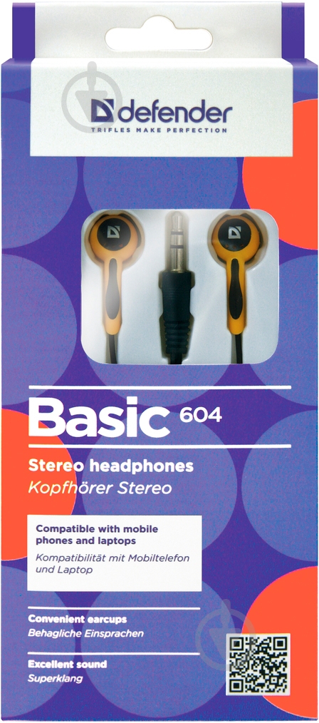 Наушники Defender Basic 604 orange/black вставки - фото 3