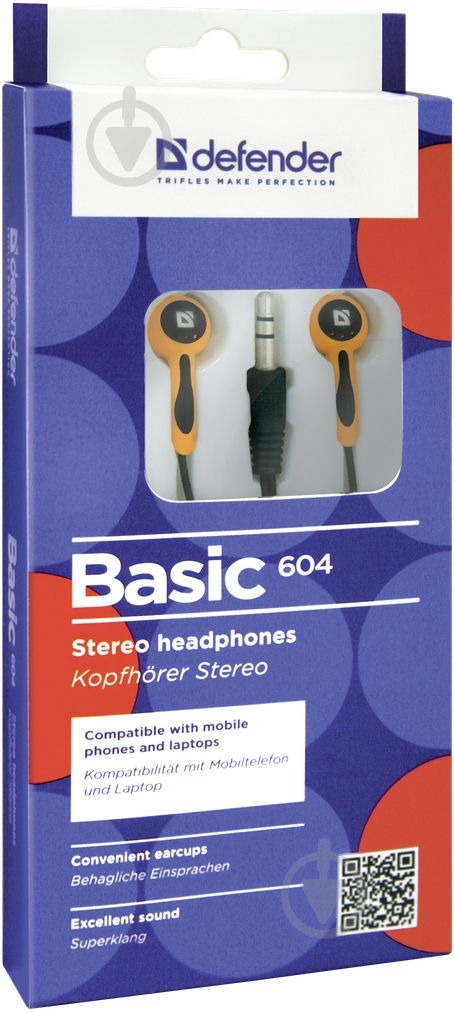 Наушники Defender Basic 604 orange/black вставки - фото 4