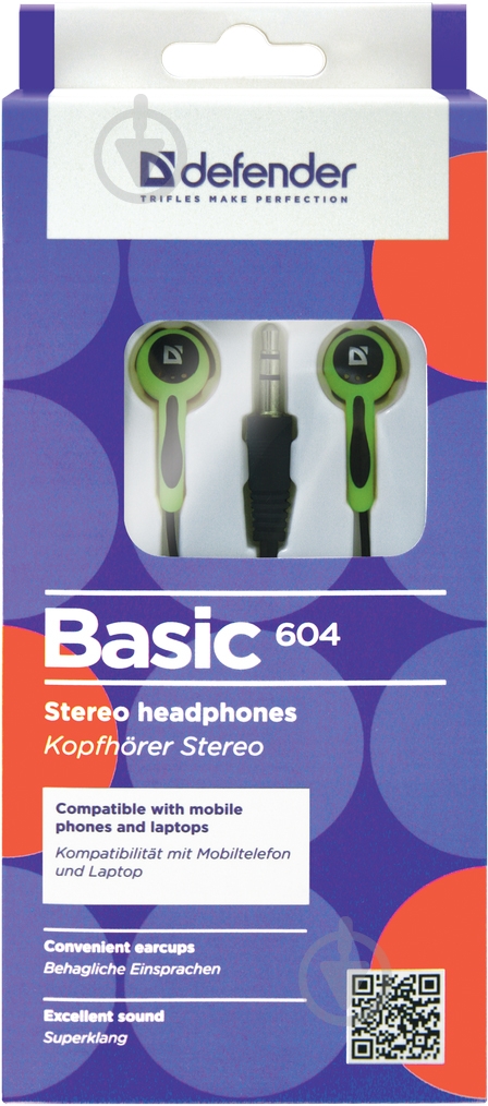Навушники Defender Basic 604 green/black вставки - фото 3 Навушники Defender Basic 604 green/black вставки - фото 3