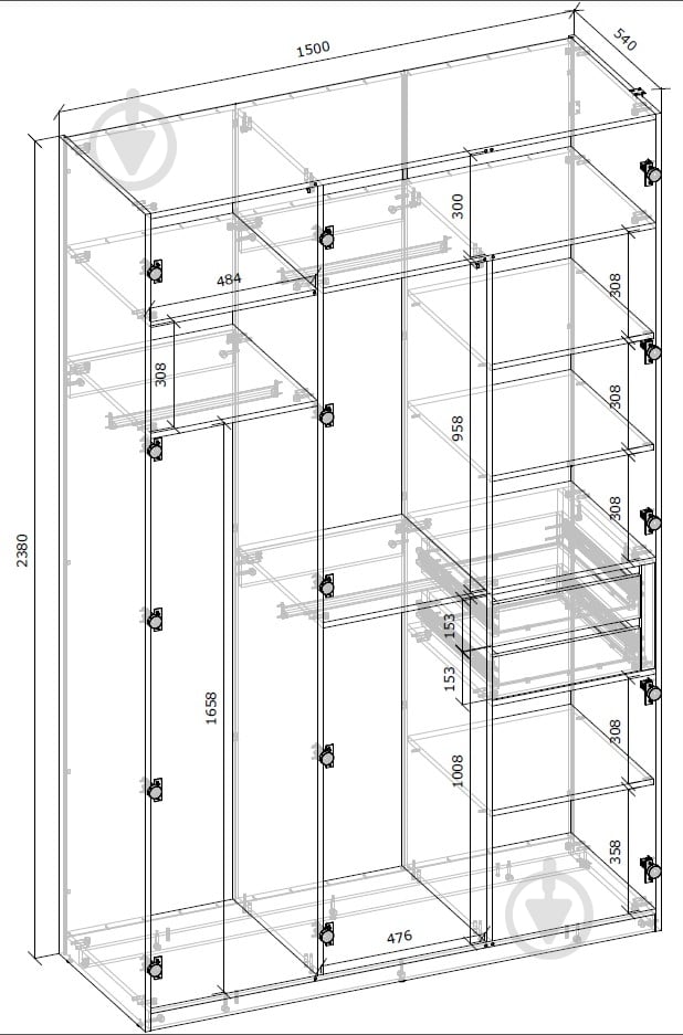 Шафа гардеробна Грейд V9 Флекс 2380х1500х540 мм дуб артізан / кашемір - фото 2