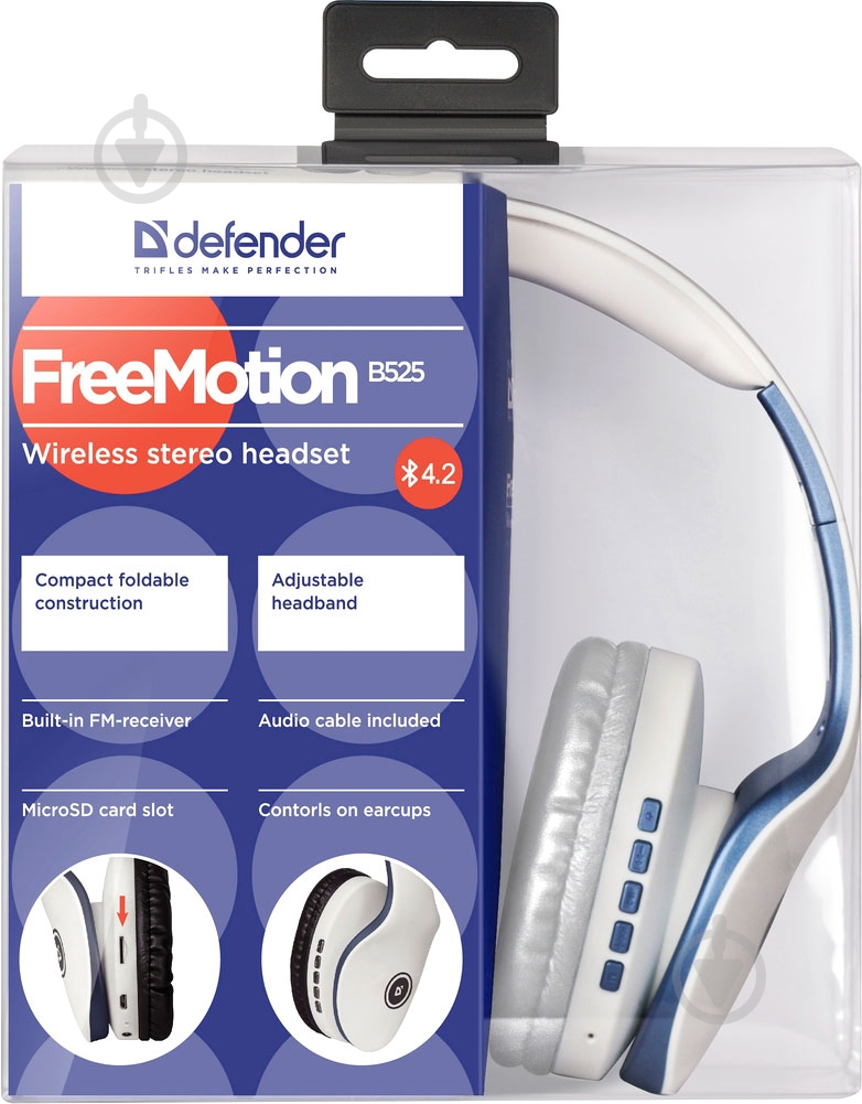 Bluetooth-гарнітура Defender FreeMotion B525 white/blue 63526 - фото 6 Bluetooth-гарнітура Defender FreeMotion B525 white/blue 63526 - фото 6