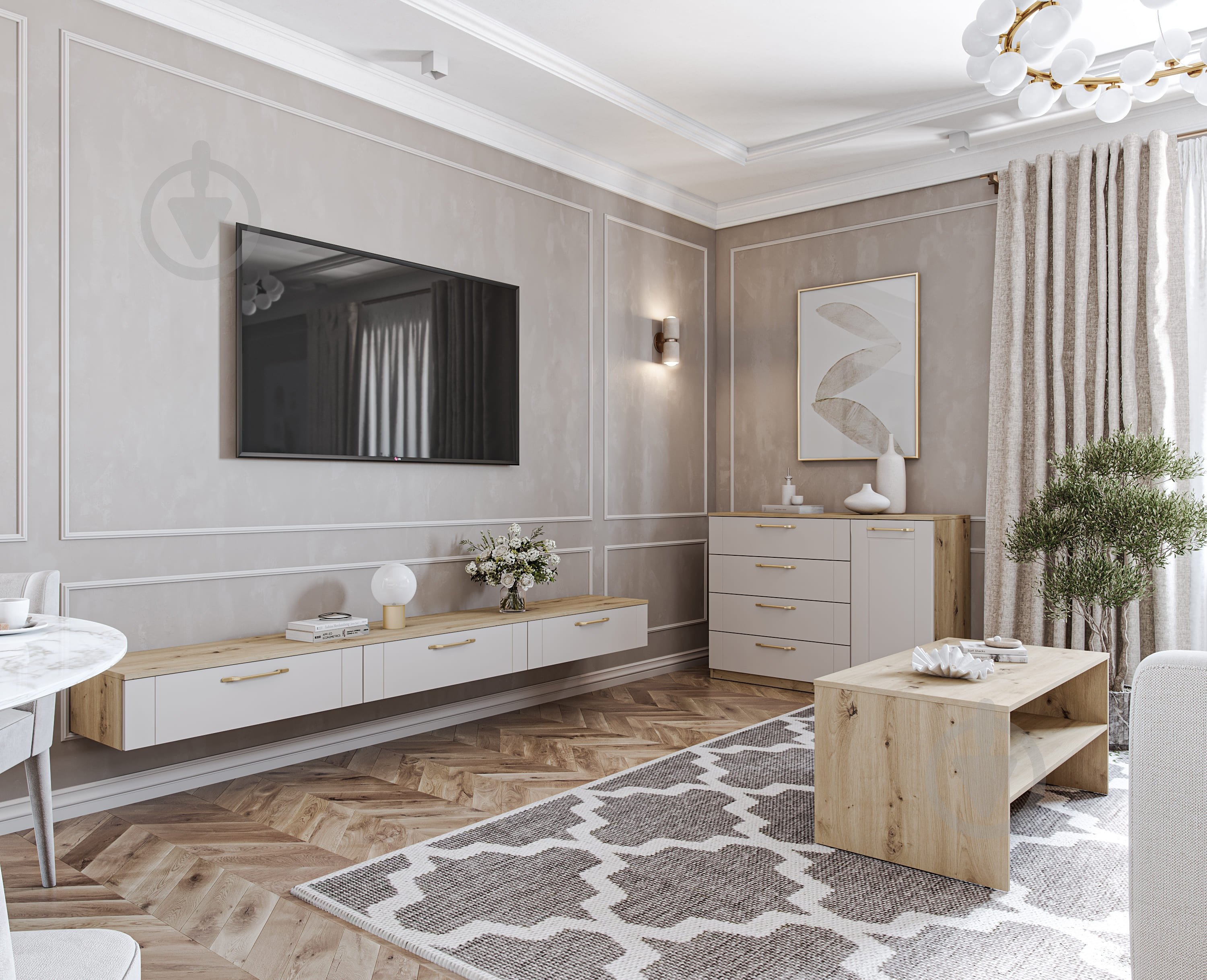 Тумба під ТВ Грейд готовий комплект V1 2402x216x370 мм дуб артізан/кашемір - фото 2 Тумба під ТВ Грейд готовий комплект V1 2402x216x370 мм дуб артізан/кашемір - фото 2