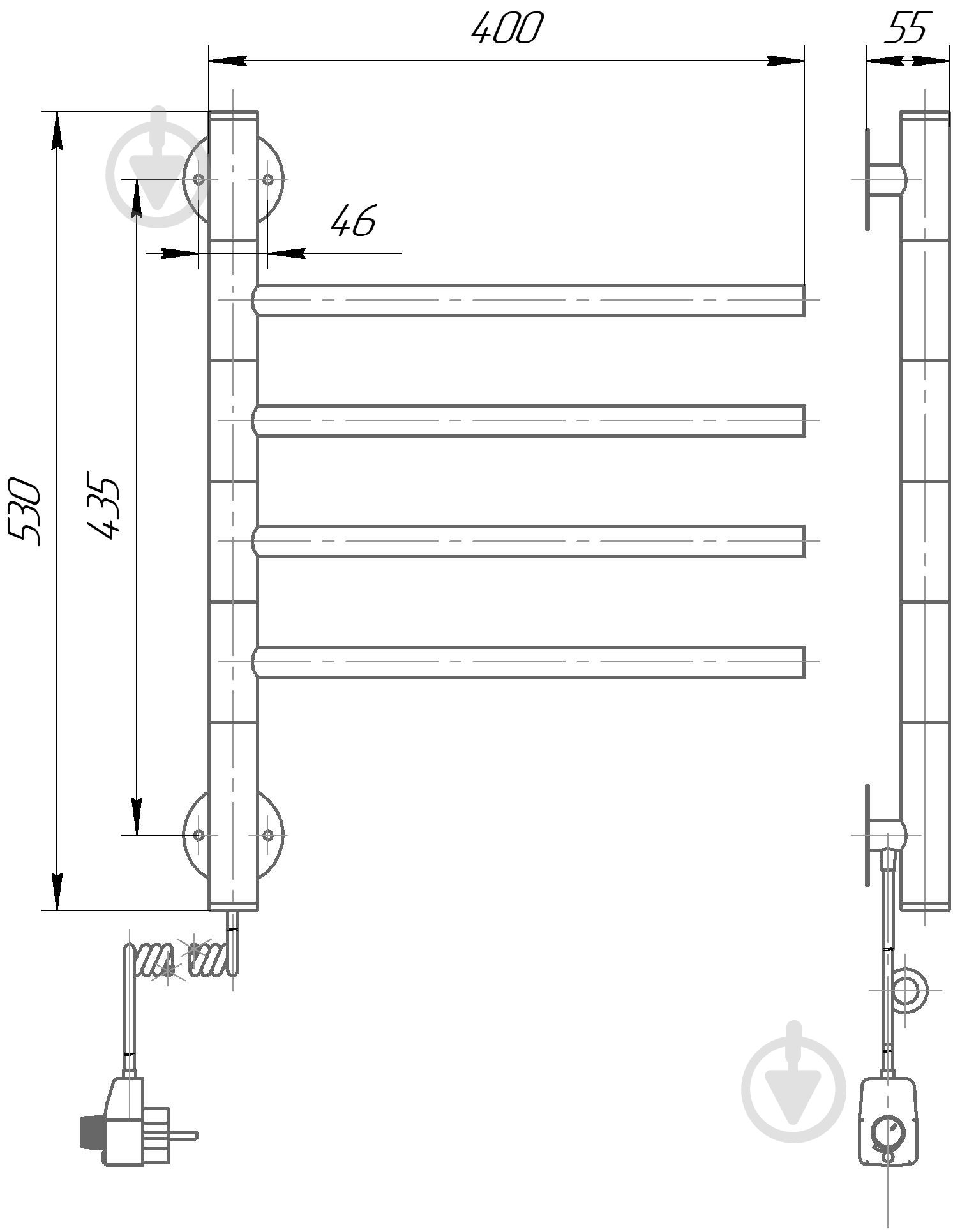 Полотенцесушитель Elna Вертикаль–4 535х395х75 поворотный нержавеющая сталь с регулятором - фото 3