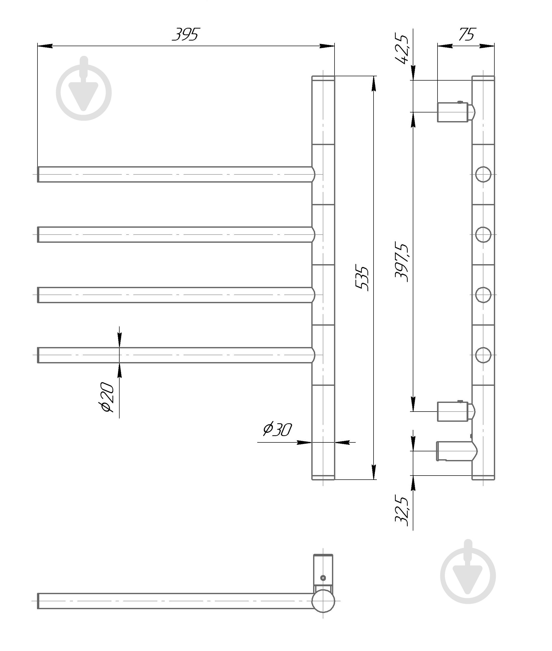 Полотенцесушитель Elna Вертикаль–4 535х395х75 поворотный нержавеющая сталь с регулятором - фото 2