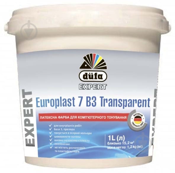 Краска латексная с колорированием Dufa Europlast 7 B3 Transparent шелковистый мат VN 2293 1 л - фото 2