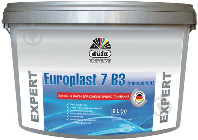 Краска латексная с колорированием Dufa Europlast 7 B3 Transparent шелковистый мат VN 2303 9 л - фото 2