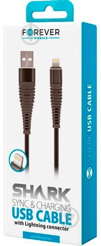 Кабель Forever Shark USB - Lightning 2A 1 м черный (5900495679345) - фото 2