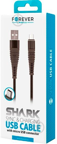 Кабель Forever Shark USB - microUSB 2A 1 м черный (5900495679321) - фото 2