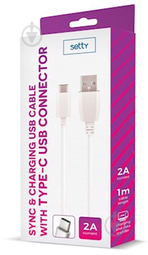 Кабель Setty Setty USB - USB-C 2A 1 м белый (5900495758316) - фото 2 Кабель Setty Setty USB - USB-C 2A 1 м белый (5900495758316) - фото 2