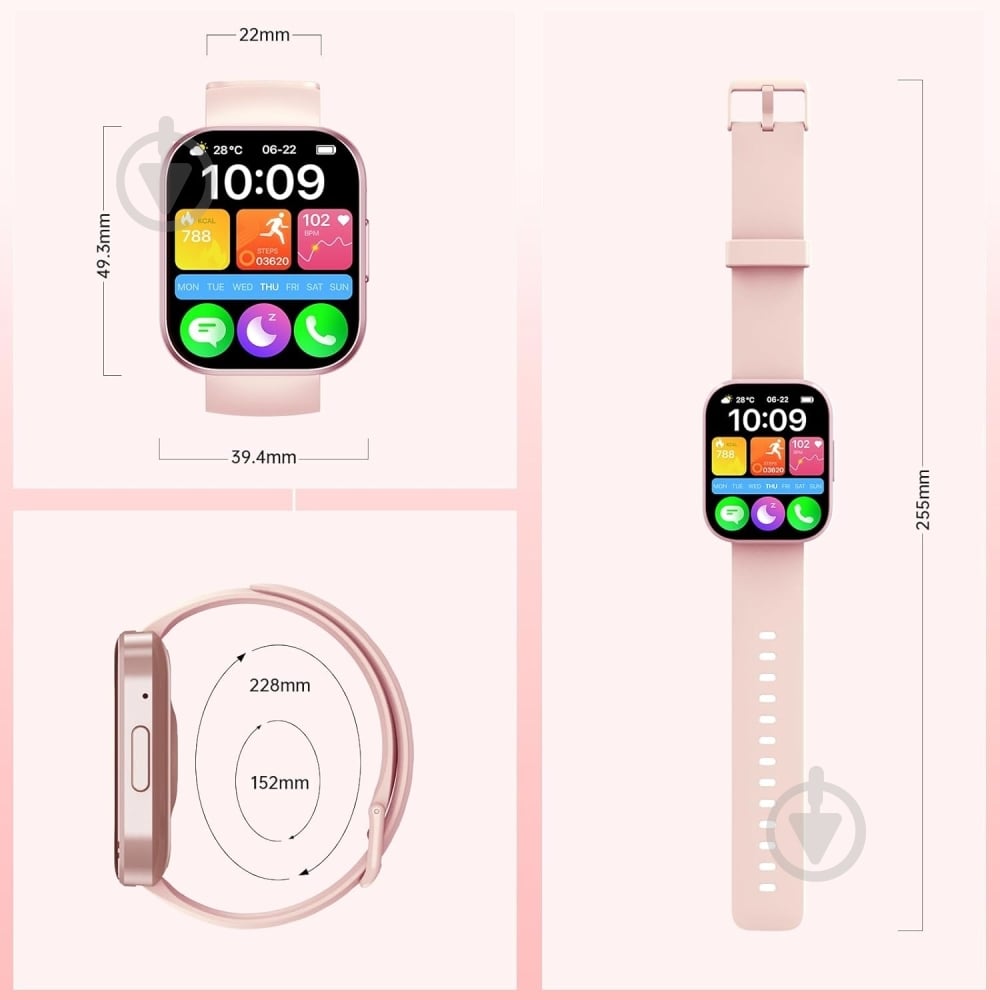 Смарт-годинник Oukitel BT103 pink (6931940767057) - фото 2 Смарт-годинник Oukitel BT103 pink (6931940767057) - фото 2