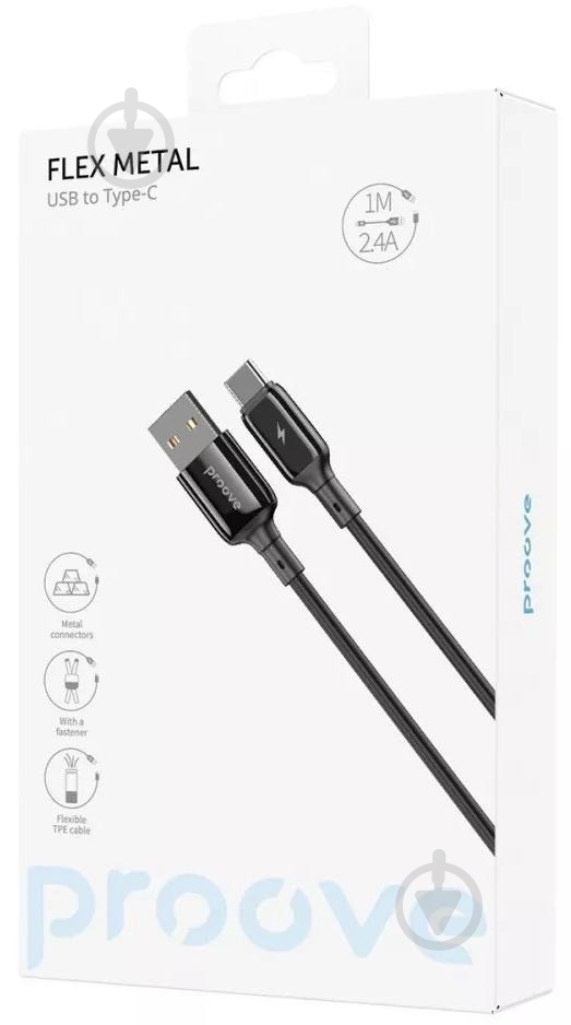 Кабель Proove Flex Metal Type-C 2.4A 1 м черный (CCFM20001201) - фото 3 Кабель Proove Flex Metal Type-C 2.4A 1 м черный (CCFM20001201) - фото 3