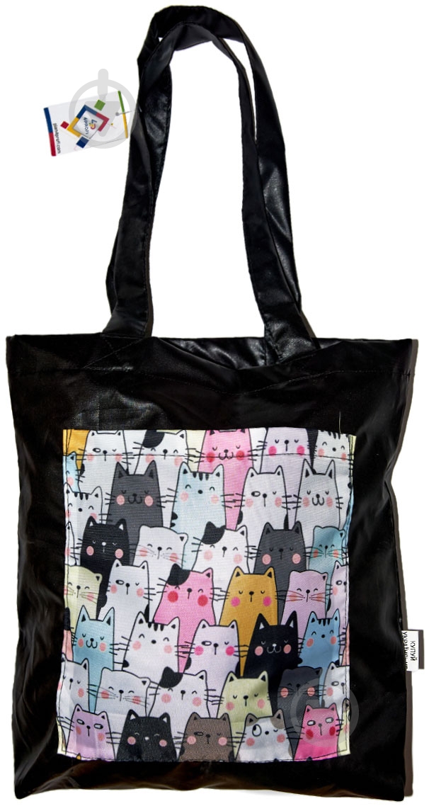 Сумка-шоппер 4PROFI Cats с карманом 40x35 см черный с рисунком - фото 1 Сумка-шоппер 4PROFI Cats с карманом 40x35 см черный с рисунком - фото 1