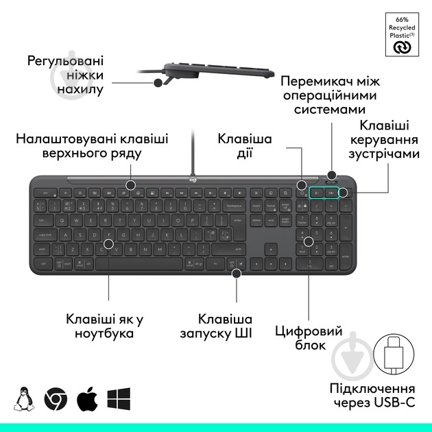 Комплект клавиатура + мышь Logitech COMBO MK620 GRAPHITE 920-013349 - фото 6