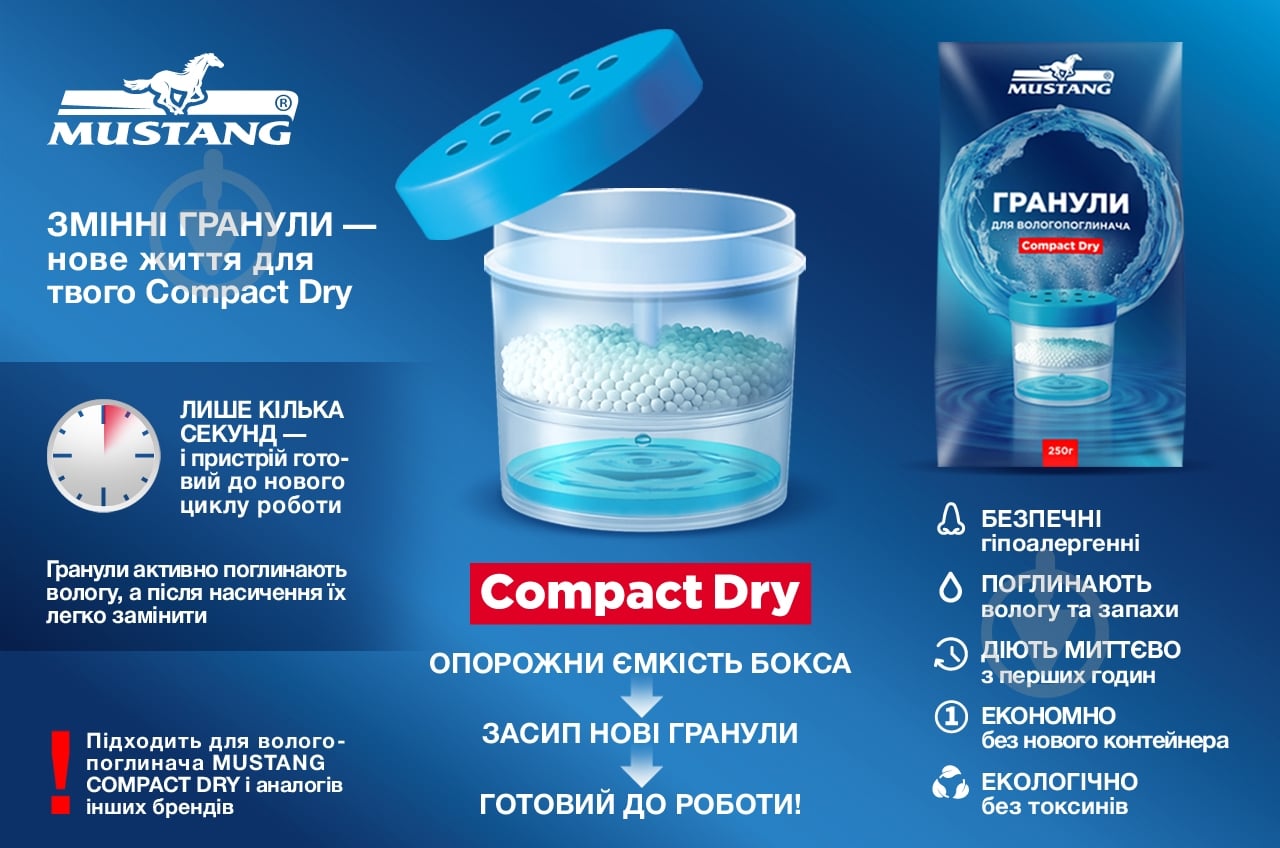 Влагопоглотитель Mustang Compact Dry + гранулы 250 г (CD - CNTR) - фото 3